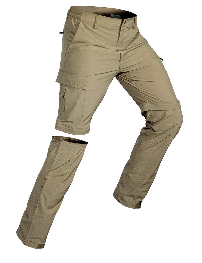 Wespornow Men's Hiking Pants Quick Dry Lightweight Waterproof Convertible Zip Off Cargo Pants for Outdoor Fishing Tactical Safari Camping Travel (Khaki, 3X-Large) - Image 1